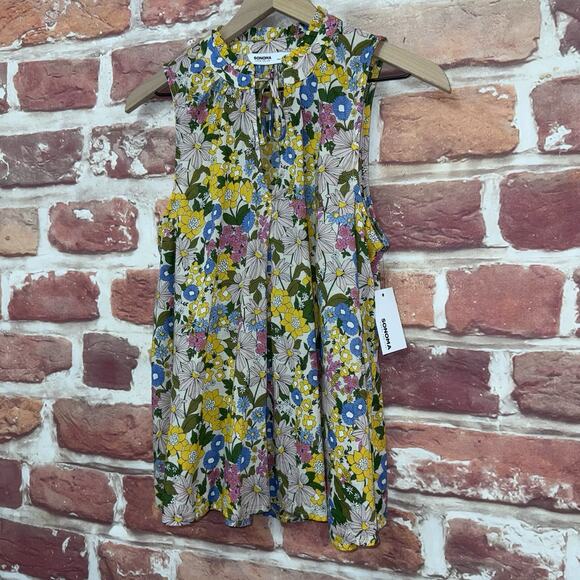 Sonoma Top Women's L Multicolor Floral Flower Bomb Print Casual High Neck Shirt - Picture 3 of 9